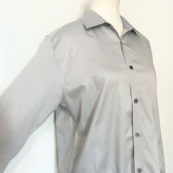 NWOT TED BAKER MEN'S PLANCUF SLIM-FIT MODERN SINGLE CUFF SHIRT IN LIGHT GREY - M - Picture 4 of 8